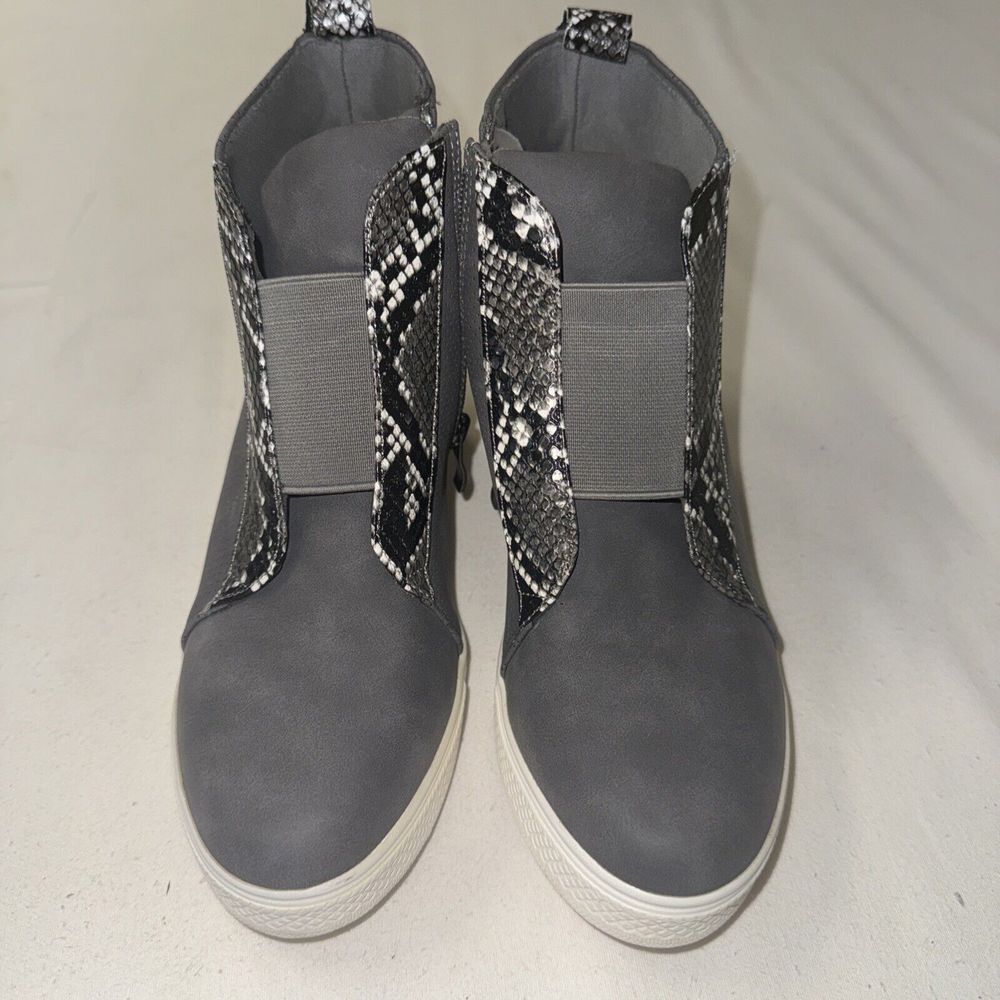 katliu Women's Wedge Sneakers Platform Wedge Shoes Animal Print Booties Black 9M